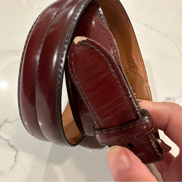 Men’s Roundtree And Yorke Burgundy Burnished Leather Brass Buckle Dress Belt 38 - Picture 10 of 11